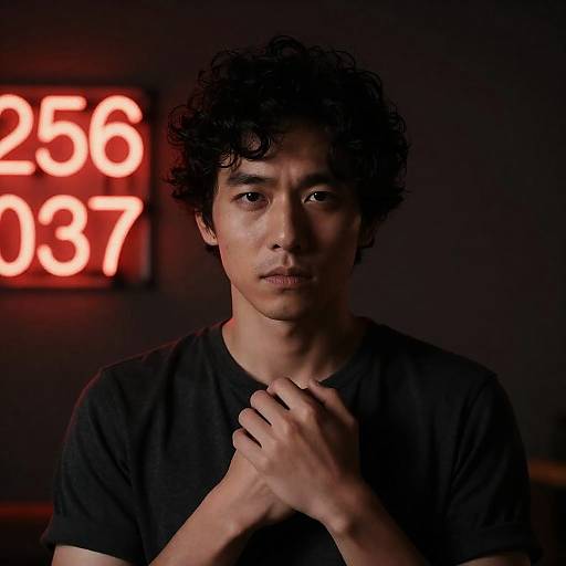 Serious Asian Man in Dim Lighting