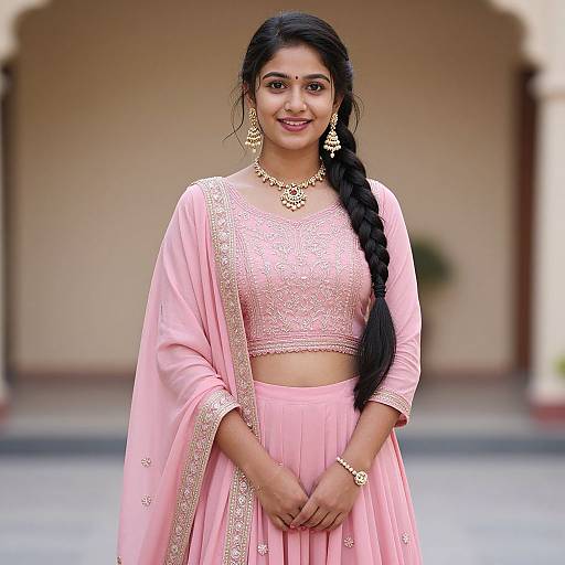 Realistic Pink Lehenga Kurti Design