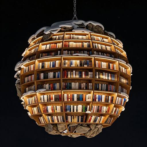 Glowing Spherical Snow-Covered Library