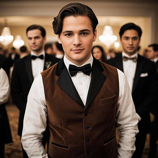 Man in Brown Velvet Vest at Formal Event