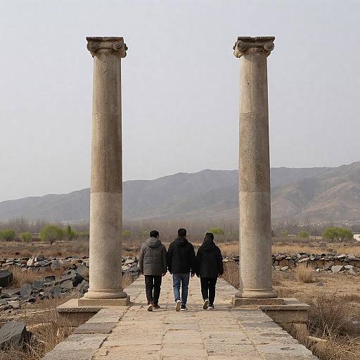 Casual Stroll on Ancient Stone Bridge