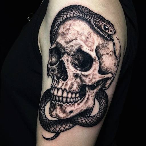 Gothic Skull with Snake Tattoo