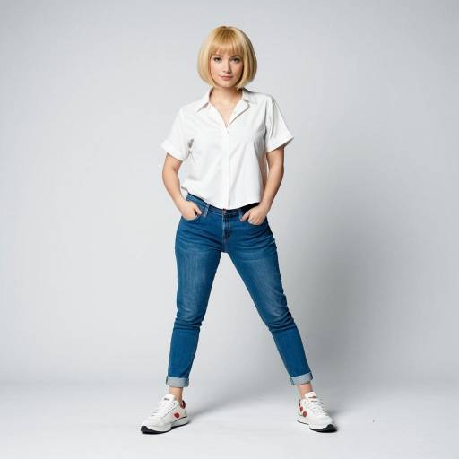 Casual Urban Woman in White Blouse and Jeans