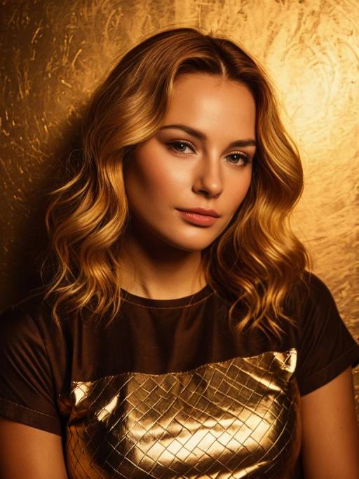 Portrait of Woman in Gold Metallic T-shirt