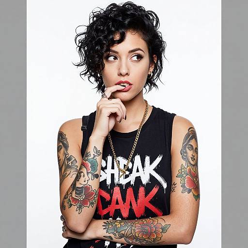 Tattooed Punk Woman with Thoughtful Pose