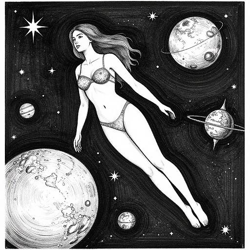 Ink Drawing of Cosmic Woman