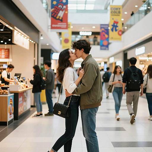 Stylish Couple Kissing at Mall