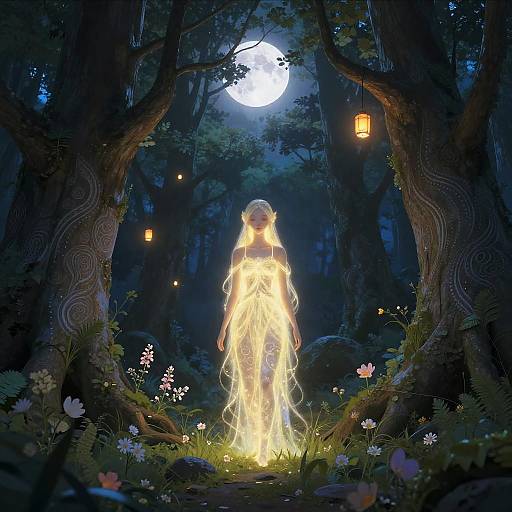 Mystical Forest Spirit Under Moonlight