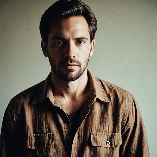 Man Wearing Brown Linen Shirt