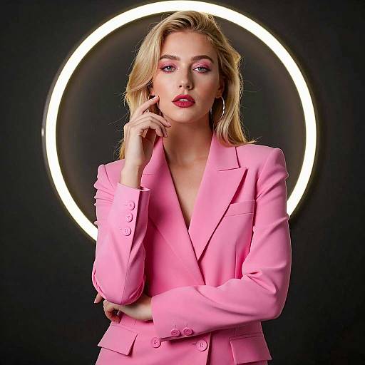 Chic Glamour: Blonde in Pink Attire