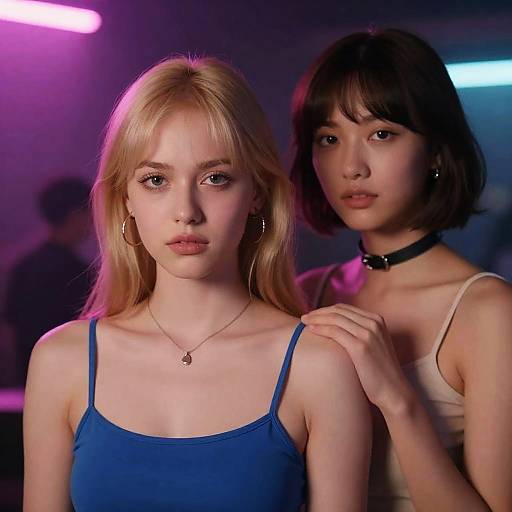 Intimate Moment in Colorful Lighting