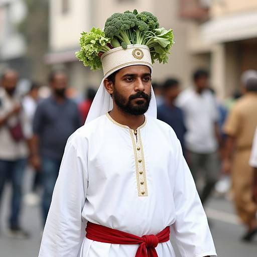 Bearded Man in Vegetable Headpiece