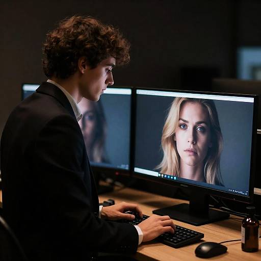 Dramatic Office Scene with Two Monitors