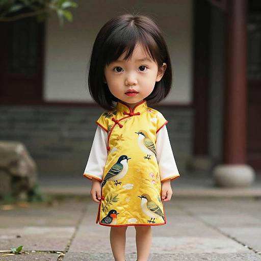 Photorealistic Girl in Yellow Bird Dress