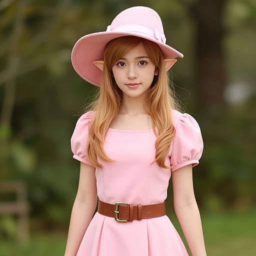 Pink Elf Woman in Elegant Dress