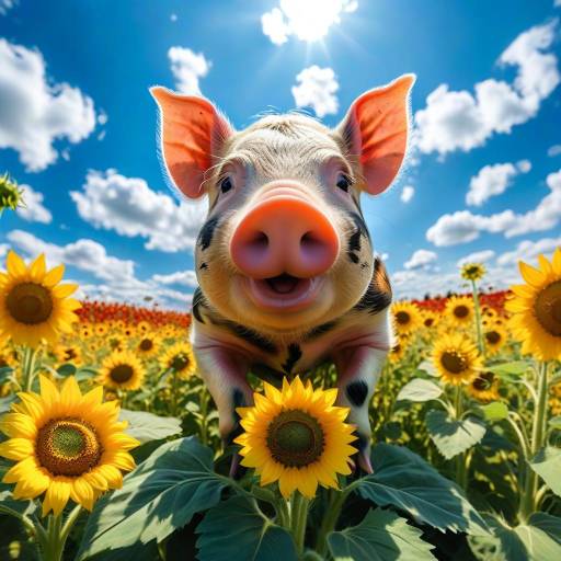 Playful Piglet in a Sunflower Field