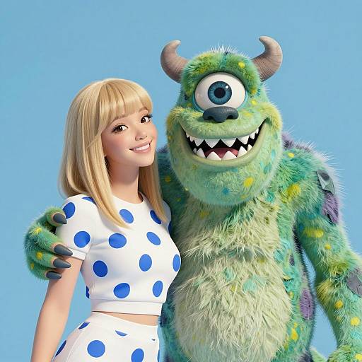 Joyful Woman and Friendly Monster Duo