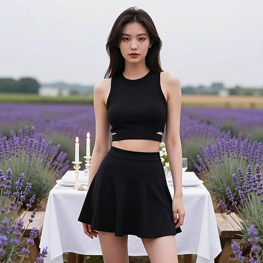 Modern Minimalist Woman in Lavender Field