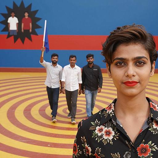 Vibrant Scene with Woman and Men