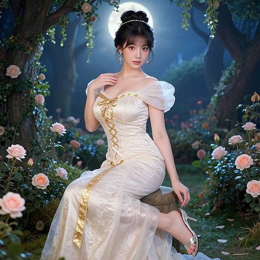 Magical Cinderella in Moonlit Garden
