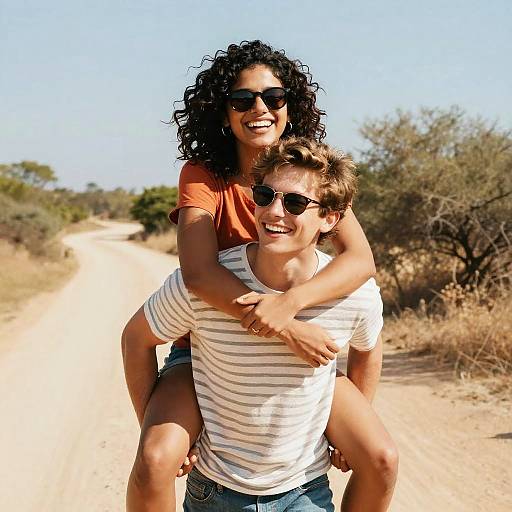 Sunny Piggyback Ride on Country Road