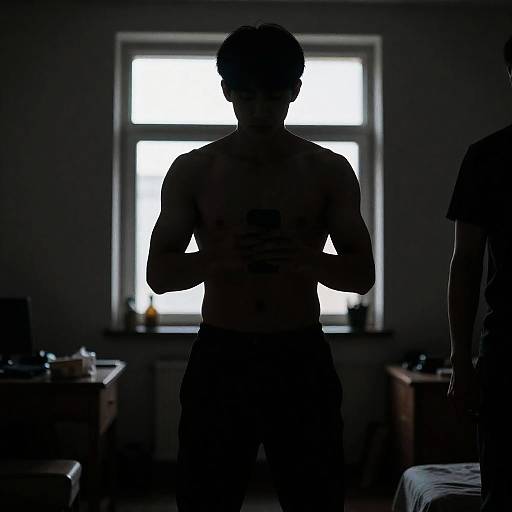Silhouetted Man in Dim Room