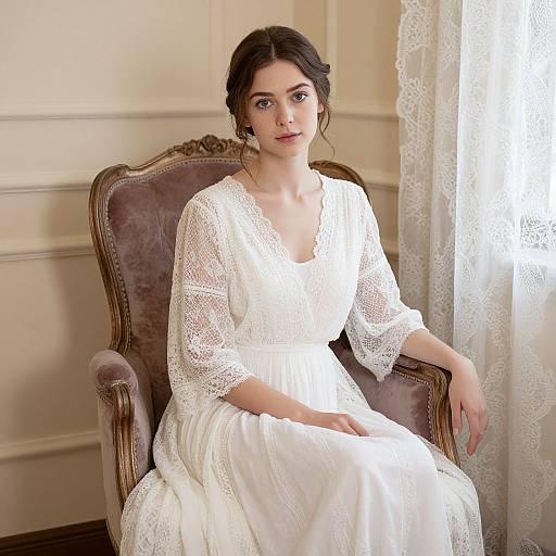 Elegant Belgian Lace Lady in Vintage Room