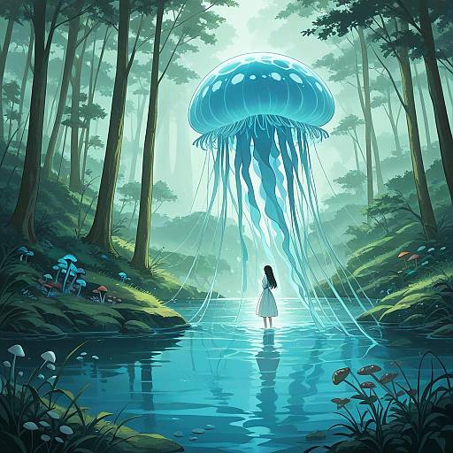 Ethereal Girl Wading with Jellyfish