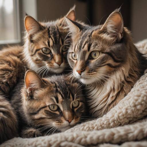 Tender Moment: Cat and Kittens Portrait