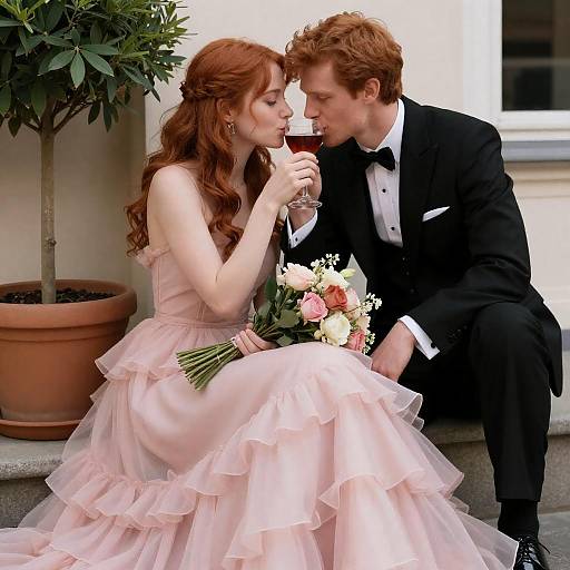 Romantic Redheads in Tuxedo and Gown