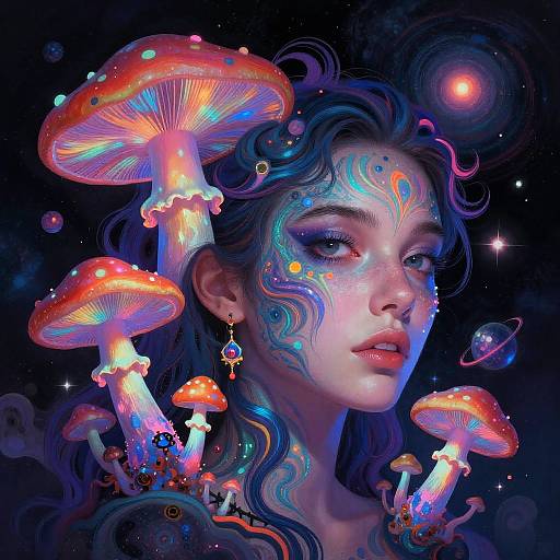 Surreal Woman with Bioluminescent Wonderland