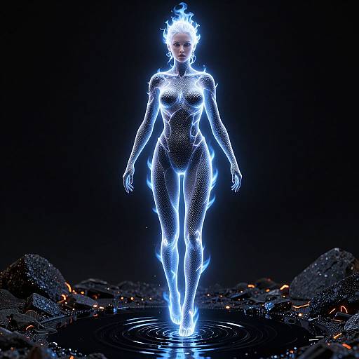 Ethereal Woman Made of Carbon and Blue-White Fire