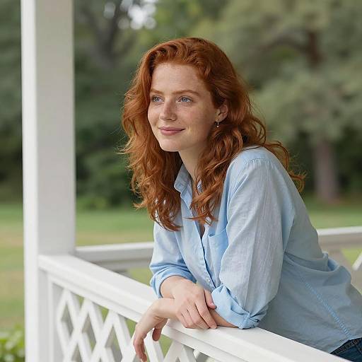 Red-Haired Woman on Lattice Balcony