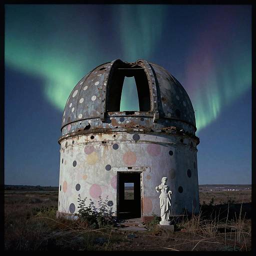 Aurora-Lit Abandoned Observatory in Silhouette