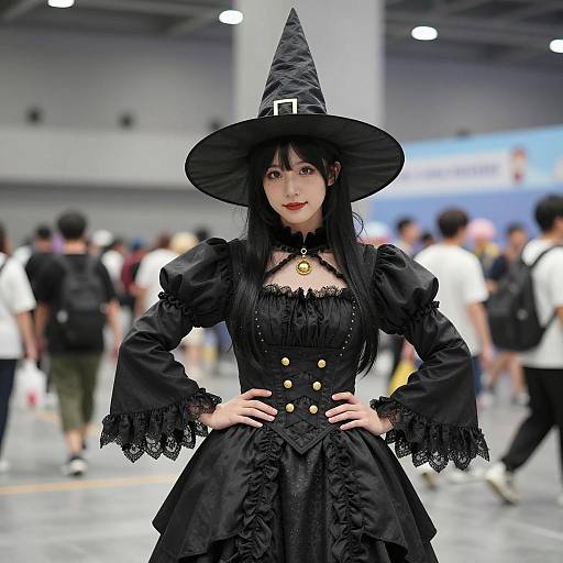 Woman in Elizabethan-Style Witch Costume at Convention