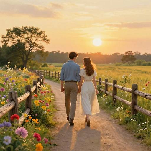 Romantic Sunset Walk in Kinkade Style