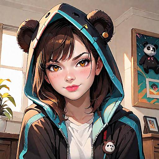 Smug Girl in Panda Hoodie Indoors
