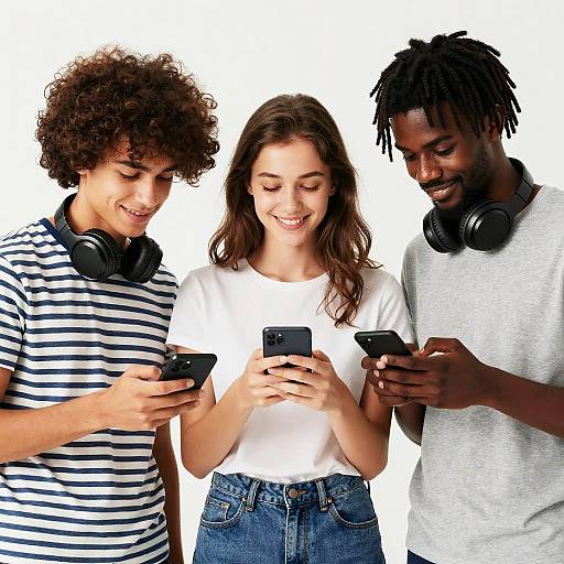 Realistic Group: Boys, Girl, and Phones