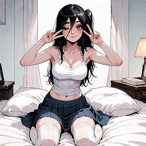 Sadako Sitting Pose with Peace Sign