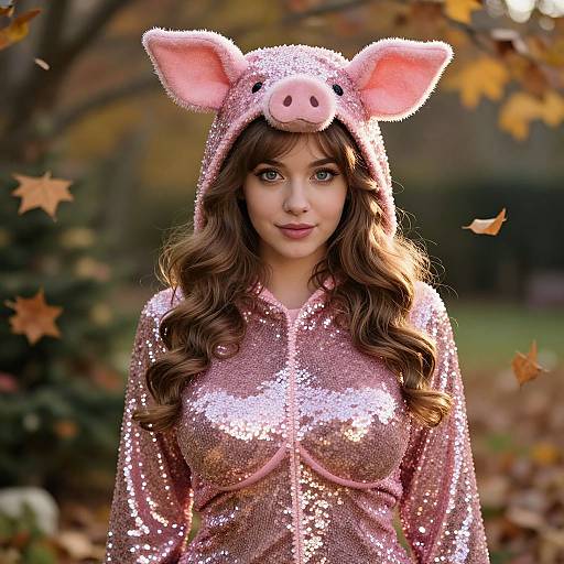 Festive Piglet Costume in Autumn Garden