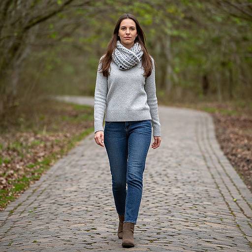 Woman Walking on Forest Path
