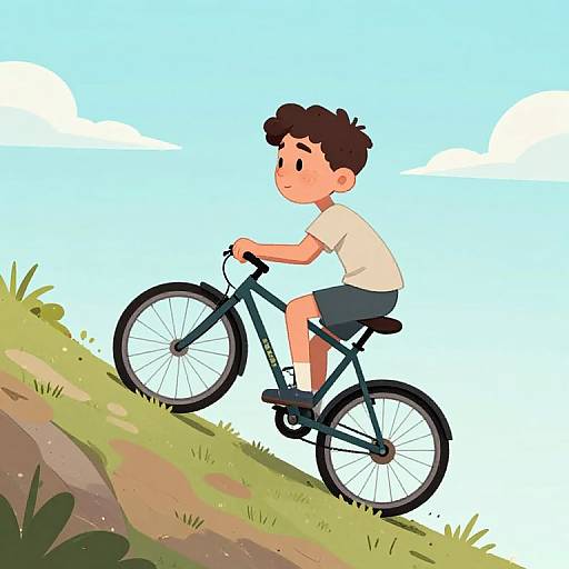 Cartoon Teen Sculptor Cycling Uphill