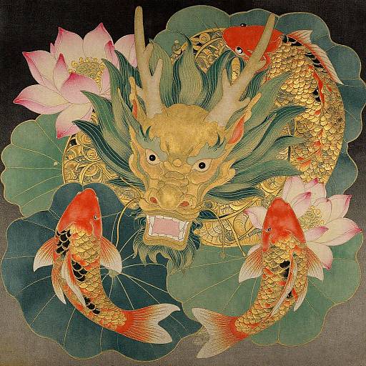 Elegant Edo-Style Dragon and Koi Art