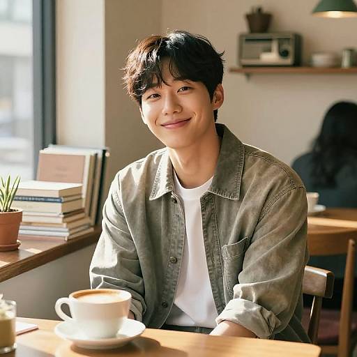 Warm Gay Korean Actor in Cozy Café