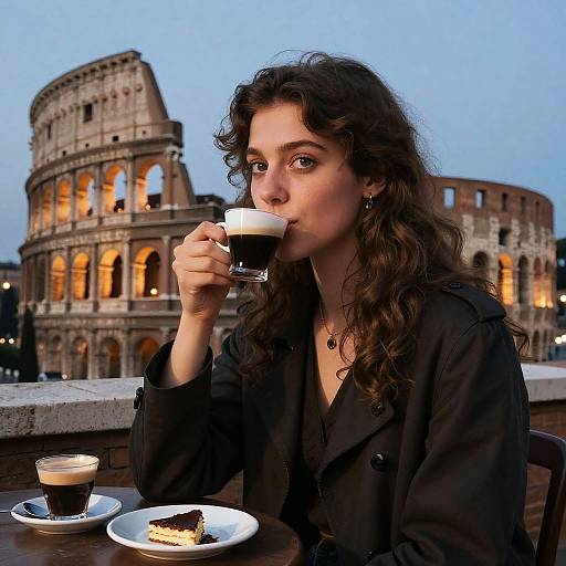 Rembrandt-Lit Dusk: Italian Women with Espresso