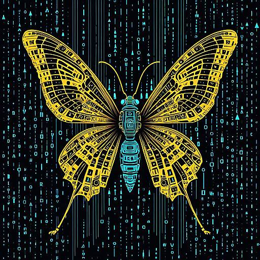 Vibrant Binary Robotic Insect Canvas