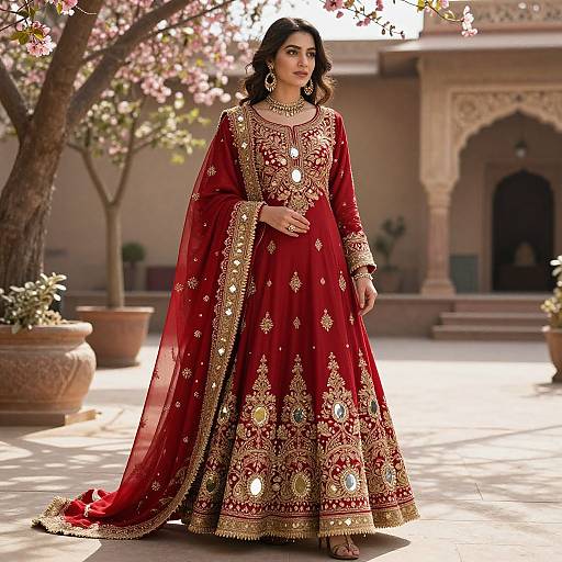 Vibrant Pakistani Dress in Courtyard