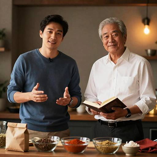 Two Men with Cooking Ingredients in Kitchen