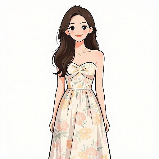 Romantic Woman in Pastel Floral Dress