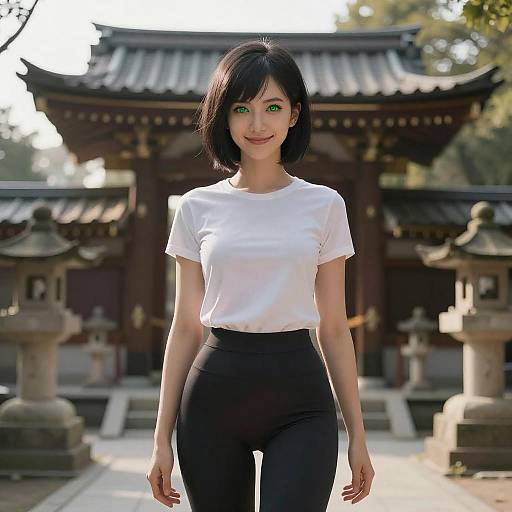 Realistic Female in Shrine at Sunrise